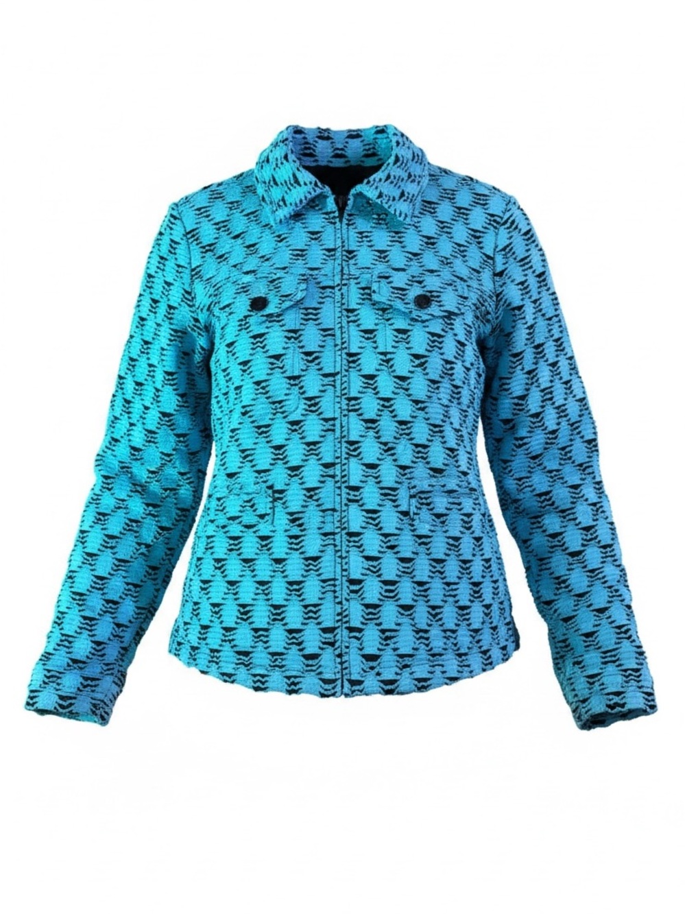 Carina Turquoise Blue Textured Patterned Zip-Front Jacket